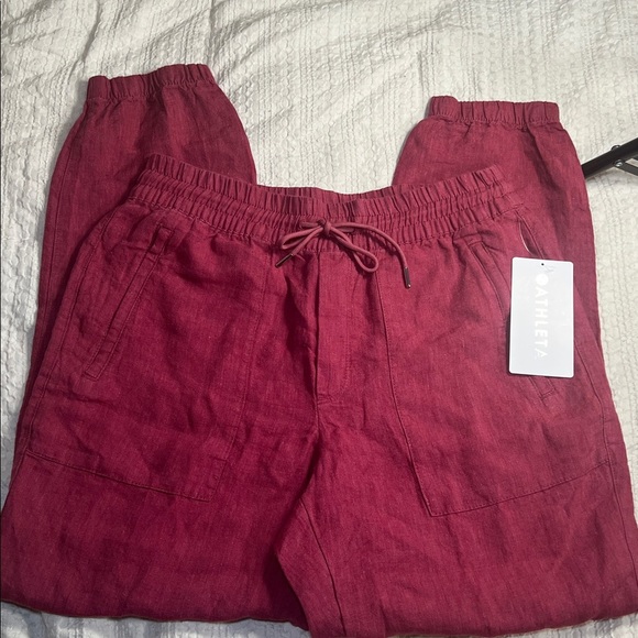 Athleta 100% linen Pink joggers size 6 - Picture 2 of 12